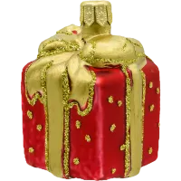 Bombka choinkowa szklana: Prezent z kokardą: czerwony