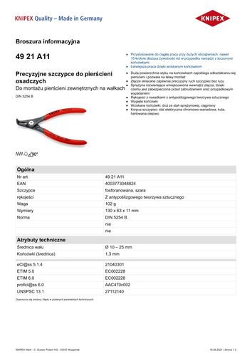 precyzyjne szczypce do pierścieni zew.wygięte 130mm - kn 49 21 a11 na Arena.pl