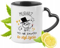 Kubek Czarny Z Uszkiem W Kształcie Serca Dla Murarza Na Prezent