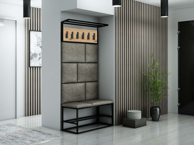 Wieszak ścienny do przedpokoju LOFT czarny/dąb złoty zdjęcie 3