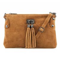 VERA PELLE torebka zamszowa listonoszka z frędzelkami V036 camel