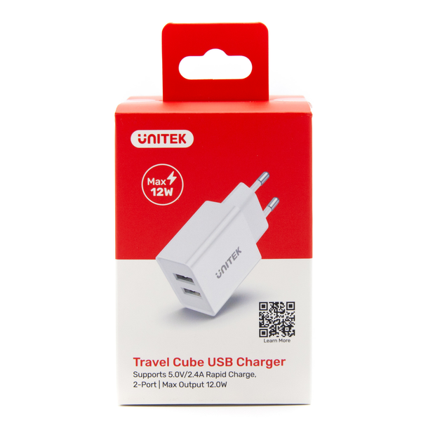 Unitek Ładowarka 2*USB-A 12 W biała zdjęcie 4