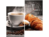 60X60 KWADRAT ZEGAR ŚCIENNY GORĄCA KAWA CROISSANT OBRAZ
