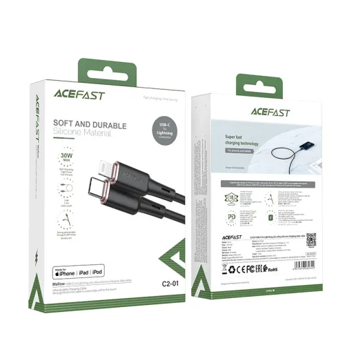 Acefast kabel MFI USB Typ C - Lightning 1,2m, 30W, 3A czarny (C2-01 black) na Arena.pl