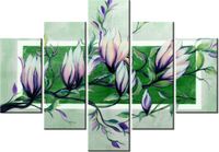 70 100CM OBRAZ 5 ELEM SŁODYCZ MAGNOLII ZIELENI DRUK PŁÓTNO