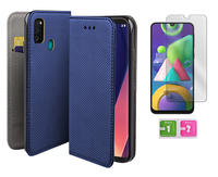 Etui z klapką do SAMSUNG GALAXY M21 smart magnet case niebieski + szkło 9H