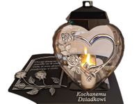DZIADEK ZNICZ LAMPION NA GRÓB SERCE I SERCE SREBRO SKOS SENTENCJA+ŚWIECA