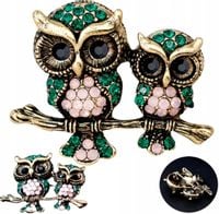 Broszka Dwie Sówki Sowy Ptak Cyrkonie Cyrkonia