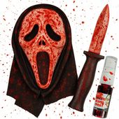 Maska Krzyk na Halloween fałszywy nóż z chowanym ostrzem sztuczna krew