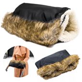 mufka rękawiczki z futerkiem do wózka sanek ciepłe miękkie zima napy czarna