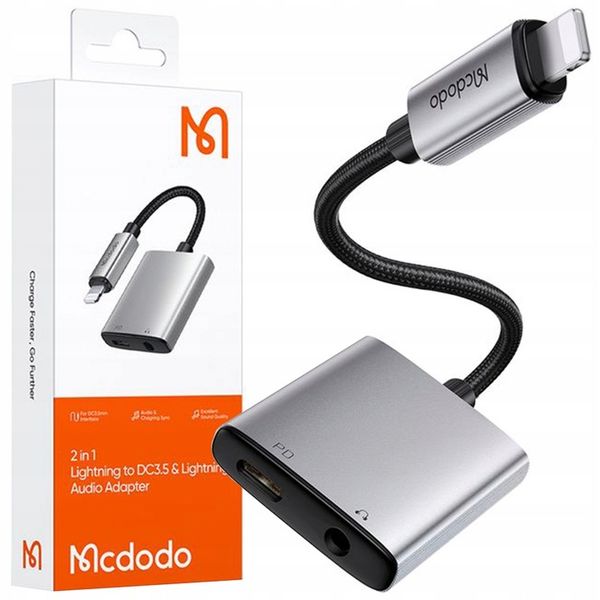MCDODO PRZEJŚCIÓWKA ADAPTER LIGHTNING MINI JACK 3,5MM KABEL DO IPHONE 13 14 zdjęcie 1