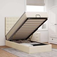 Rama łóżka otomana z materacem, kremowa, 80x200 cm, tkanina