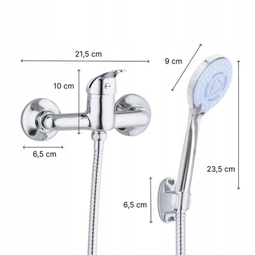 Bateria prysznicowa srebrna ścienna jednouchwytowa ze słuchawką i wężem na Arena.pl