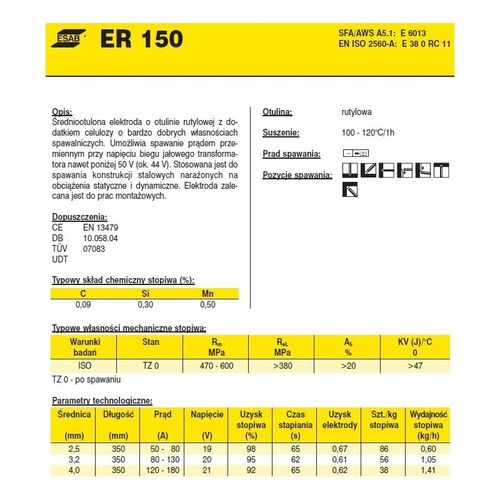 ESAB ELEKTRODA ER 150 3,2mm 5kg na Arena.pl