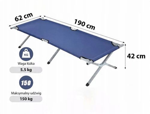 ŁÓŻKO SKŁADANE POLOWE TURYSTYCZNE KANADYJKA LEŻANKA 190cm STABILNE TORBA na Arena.pl