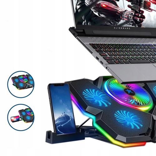 PODSTAWKA PODKŁADKA CHŁODZĄCA POD LAPTOPA PODŚWIETLANA + UCHWYT NA TELEFON na Arena.pl