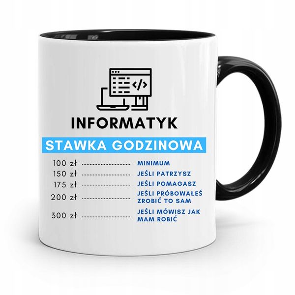Kubek Czarny Informatyka Programisty Stawka Z Nadrukiem Ze Zdjęciem zdjęcie 1