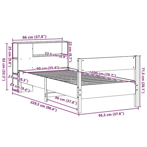 Łóżko z regałem, bez materaca, białe, 90x200 cm, sosnowe na Arena.pl