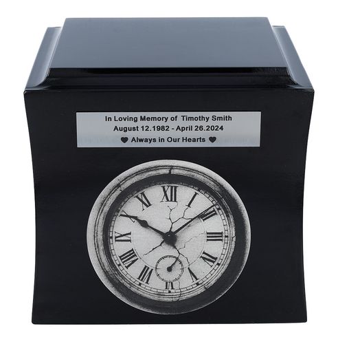 Symboliczna urna z grawerowanym zegarem Black/Design1/Plakietka na Arena.pl