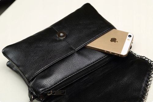 Torebka Damska CZARNA Kopertówka Łańcuch na Ramię Pasek EKO Skóra Krokodyla na Arena.pl