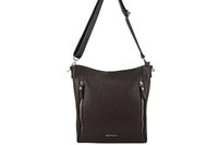 Praktyczna skórzana torebka na ramię - Brązowa ciemna