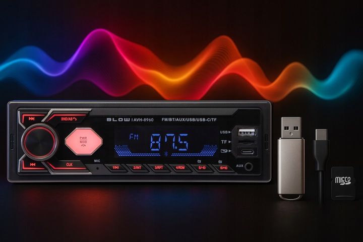 RADIO SAMOCHODOWE BLUETOOTH 1-DIN RDS USB-C AUX RCA SD MP3 LCD zdjęcie 8