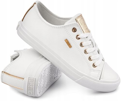 BIG STAR DAMSKIE BIAŁE TRAMPKI ZE ZŁOTYM TEKSTYLNE KLASYCZNE EKOSKÓRA r. 39 na Arena.pl