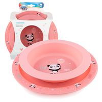 CANPOL Zestaw naczyń, obiadowy dla dzieci talerzyk + miseczka różowy