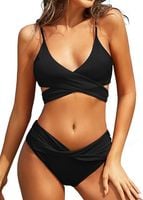 Strój kąpielowy dwuczęściowy bikini push-up wysoki stan czarny rozmiar M