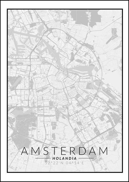 Amsterdam mapa czarno biała - plakat 21x29,7 cm zdjęcie 1