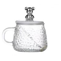 Szklanka młotkowana z uchem z pokrywką i łyżeczką miś do kawy, drinków
