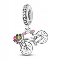 Zawieszka SREBRO 925 Charms Koralik Kolorowy Rower i Kosz Kwiatów