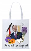 Prezydent Andrzej Duda Torba Eco Biała Shopper Z Nadrukiem Ze Zdjęciem