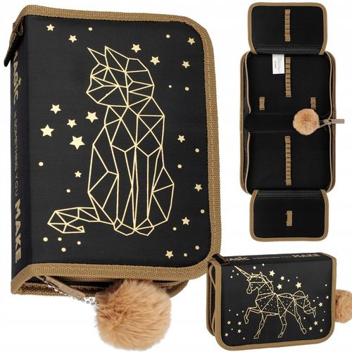 TORNISTER SZKOLNY PLECAK DLA DZIEWCZYNKI ZŁOTY KOTEK FUTERKO 5 elementów na Arena.pl