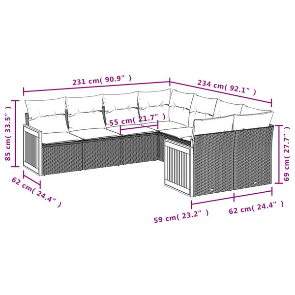 8-cz. zestaw wypoczynkowy do ogrodu, z poduszkami, czarny zdjęcie 7