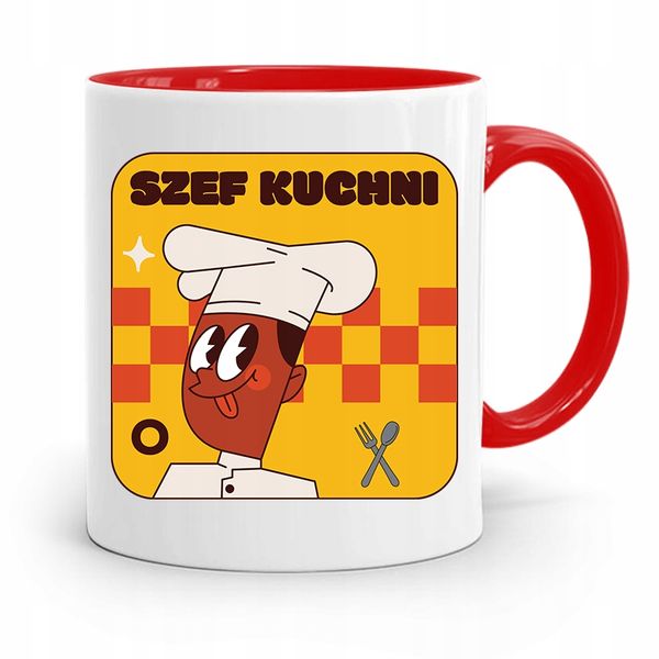 Kubek Czerwony Dla Kucharza Kucharki Szef Kuchni Z Nadrukiem Ze Zdjęciem zdjęcie 1