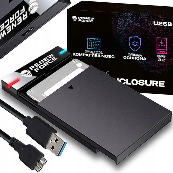 Kieszeń Na Dysk HDD Obudowa Dysku Twardego SATA 2,5'' do 5 Gbps USB 3.2 zdjęcie 1