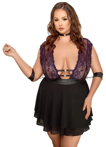 cottelli bondage babydoll plus size 2xl fioletowa koronka z dodatkami na Arena.pl