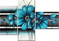 100CM 80 OBRAZ 3 ELEM TURKUSOWE KWIATY ŚCIENNY