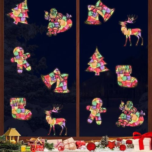 Zestaw Kreatywny 12 Świątecznych Rękodzieł Naklejki na Okna Suncatcher na Arena.pl