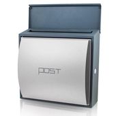 DUŻA METALOWA SKRZYNKA POCZTOWA SZARA Z GAZETNIKIEM I ZAMKIEM