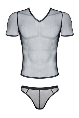 męski komplet z elastycznej siatki: t shirt w serek, stringi s na Arena.pl