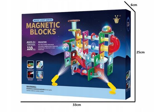 KLOCKI MAGNETYCZNE PANELE 110 EL DUŻY ŚWIECĄCY TOR KULKOWY DLA DZIECI na Arena.pl