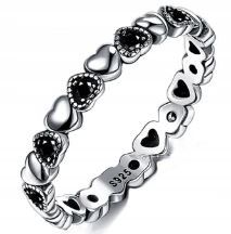 pierścionek obrączka czarne serduszka cyrkonie srebro rozm. 17 zdjęcie 2