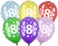 Balony 30cm, 8th Birthday, Metallic Mix 6 sztuk