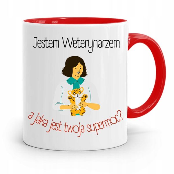 Kubek Czerwony Weterynarza Jestem Weterynarzem Z Nadrukiem Ze Zdjęciem zdjęcie 1