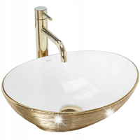 Umywalka Nablatowa Owalna Mała Ceramiczna Biało Złota REA SOFIA GOLD BRUSH
