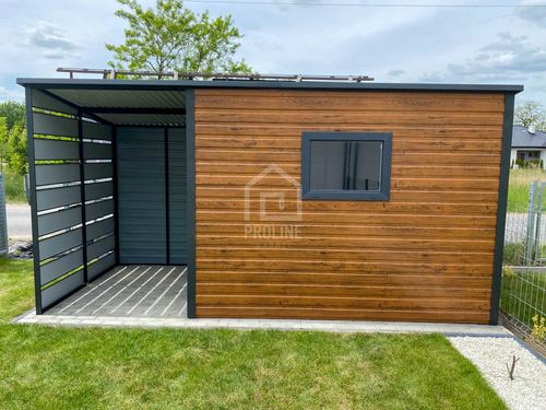 Schowek Domek Ogrodowy 3x2m + wiata 1,5m Drzwi okno dach spad w tył PLG135 na Arena.pl