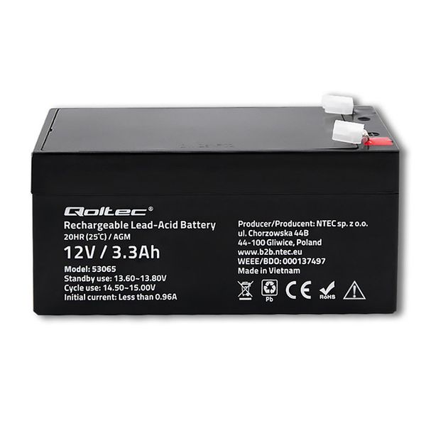 Qoltec Akumulator AGM | 12V | 3.3Ah | max. 49.5A zdjęcie 5