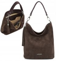 Zamszowa torebka damska LOCCATI wygodna skórzana ciemny brąz skóra zamsz